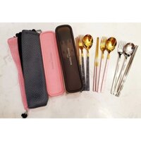 Bộ đũa thìa dĩa cá nhân kèm hộp đựng và túi vải lịch sự