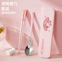 Bộ Đũa Và Thìa Sanrio Hai Mảnh Dùng Cá Nhân Di Động Bộ Đồ Ăn Bằng Thép Không Gỉ
