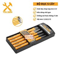 Bộ Đục Dùi 5 cây, cây đục cơ khí công nghiệp 25091 TOLSEN thép hợp kim CrV, Sơn tĩnh điện Đồ Nghề DC