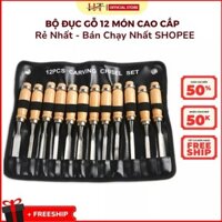 Bộ đục gỗ lớn 12 món ❤️FREESHIP❤️ dao điêu khắc gỗ lưỡi thép hợp kim SK2 - dao khắc trổ