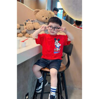 Bộ đùi áo micky đỏ mix quần jeans giấy cho bé trai