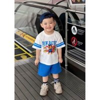 Bộ Đùi Cho Bé, Bộ Cotton Chó Cứu Hộ Áo Trắng - Quần Xanh Hình 5 Con Chó