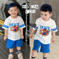 Bộ Đùi Cho Bé, Bộ Cotton Chó Cứu Hộ Áo Trắng - Quần Xanh Hình 5 Con Chó - Nhà Cam CỨU HỘ CỘC TRẮNG