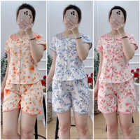 bộ đùi cổ sen lụa mềm hoạ tiết hoa