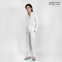 Bộ đũi nam dài tay BAT-Official 1 quần dài ,1 sơ mi cổ tàu trắng đen chất liệu đũi xước,mặc thoáng mát phù hợp đi chơi