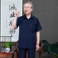 Bộ Đũi Nam Trung Niên STY, Áo Sơ Mi Cộc Tay Phối Quần Dài Tặng Bố, Tặng Ông Sang Trọng - BTN01