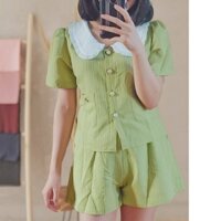 Bộ Đũi Nữ, Áo Ngắn Tay, Quần Cộc, Quần Lưng Thun Mặc Nhà, Mặc Đi Chơi