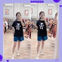 Bộ đùi nữ mặc ở nhà, bộ ngủ áo cotton quần lụa họa tiết gấu | 0571