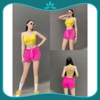 Bộ đùi tập gym, bộ đùi tập aerobic áo bra dây chéo lưng, bộ thể thao đội nhóm, đi biển