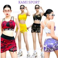 Bộ đùi thể thao nữ áo bra và quần váy chất thun mềm mát mặc đi tập gym, zumba, aerobic, đi biển
