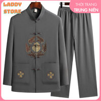 Bộ đũi thô dài tay nam trung niên cho Ông Bố hàng quảng châu cao cấp trang phục thời đường cổ tàu
