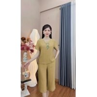 Bộ Đũi Tơ Quần Lửng Mặc Nhà - Bộ Đồ Trung Niên Cho Mẹ cho Bà mã L02