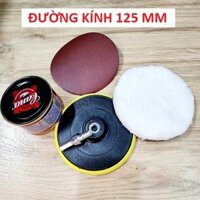 Bộ Dụng Cụ 3 Món/ 4 Món Đánh Bóng Xe/ Nội Thất Phớt Bông Dán 125mm, Đầu Chuyển M10, Cà Na 100g Tặng Nhám Tròn