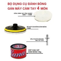 Bộ Dụng Cụ 4 Món Size 6 In~15cm Gồm 1 Phớt + 1 Lông Đánh + 1 Cốt M14 + 1 Hộp Cana 100g Gắn Máy Cầm Tay Đánh Bóng Xe