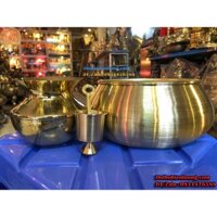 Bộ Dụng Cụ Ăn Trầu Bằng Đồng Thau Gồm Cối Giã Trầu, Ống Đựng Bã Trầu, Cơi Đựng Trầu Vàng Trơn Đường Kính 15cm