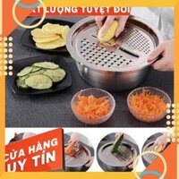 Bộ dụng cụ âu nạo inox nhà bếp đa năng, Bộ rổ, nạo, bát inox 3in1 tiện ích