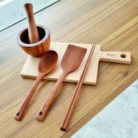 Bộ Dụng Cụ Bếp Đũa, Sạn, Vá Bằng Gỗ Nhãn Tự Nhiên - VAGOO - Làm Thủ Công Chống Thấm, Chống Ẩm Mốc, An Toàn Sức Khoẻ