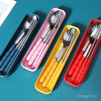 Bộ dụng cụ bộ đũa Bộ thìa đựng đũa học sinh xách tay nhân viên văn phòng bộ ba chiếc nĩa inox dễ thương đơn
