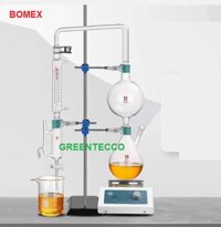 Bộ dụng cụ chưng cất chiết xuất tinh dầu bằng hơi nước mini 2000 ml - chất liệu thủy tinh BOMEX kèm bếp và phụ kiện đủ bộ