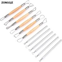 Bộ dụng cụ điêu khắc ZONGGJZ, 12 chiếc Đất sét gốm gỗ, Mô hình ruy băng bằng thép không gỉ DIY