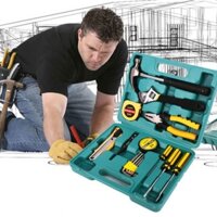 Bộ Dụng Cụ Đồ Nghề Sửa Chữa Đa Năng Cà Lê Mỏ Lết Kềm Búa Lục Giác, Hộp Dụng Cụ Cầm Tay 16 Món