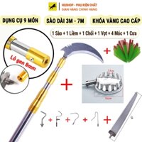 Bộ Dụng Cụ Gậy Sào Đa Năng Rút Gọn 3 - 7 Mét Gồm 9 món: Sào Kim Loại, Vợt Quả, Cưa, Liềm Cắt Cành, 4 Móc, Chổi Lau Trần