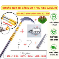 Bộ Dụng Cụ Gậy Sào Rút Gọn 3m - 7m Gồm 7 món: Sào Kim Loại, Chổi Lau Trần, Vợt Quả, Cưa, Liềm Cắt Cành, 2 Móc Đa Năng