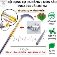 Bộ Dụng Cụ Gậy Sào Rút Gọn dài 9m Gồm 9 món: Sào Kim Loại, Vợt Quả, Cưa, Liềm Cắt Cành, 4 Móc Đa Năng, Chổi Lau Trầnvcz