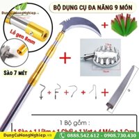 Bộ Dụng Cụ Gậy Sào Rút Gọn 7met (Gồm 9 món Sào Kim Loại, Vợt Quả, Cưa, Liềm Cắt Cành, 4 Móc Đa Năng, Chổi Lau Trần)