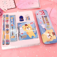 Bộ dụng cụ học tập học sinh đầy đủ hộp bút nhôm - Gấu