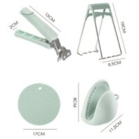 Bộ Dụng Cụ Kẹp Gắp Đồ Nóng Thức Ăn Đa Năng Inox Chống Bỏng Kèm Găng Tay, Miếng Lót Nồi Silicon