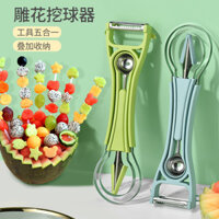 Bộ dụng cụ khắc trái cây 6 trong 1, dụng cụ lấy hạt dưa hấu, bộ dụng cụ đĩa trái cây [jj]