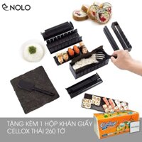 Bộ Dụng Cụ Khuôn Làm Sushi Cơm Cuộn Kimbap 10 Món Chất Liệu Nhựa PP Thực Phẩm Tặng Kèm 1 Hộp Khăn GIấy Cellox 260 Tờ