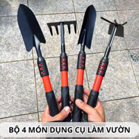 Bộ Dụng Cụ Làm Vườn 4 Món: Xẻng To, Xẻng Nhỏ, Cào, Cuốc 2in1, Bộ Làm Vườn Cầm Tay Đa Năng - Cán Dài 41cm, Độ Bền Cao