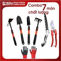 Bộ Dụng Cụ Làm Vườn 7 Món Cao Cấp - Xẻng, Cuốc, Cào, Xới Đất, Cưa, Kéo Cắt Cành, Găng Tay | Trùm Dụng Cụ