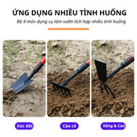 Bộ Dụng Cụ Làm Vườn MGD 4 Món: Xẻng To, Xẻng Nhỏ, Cào, Cuốc 2in1, Bộ Làm Vườn Cầm Tay Đa Năng - Cán Dài 41cm Sắc Bền