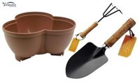 Bộ dụng cụ làm vườn Yamada mini - Nhập khẩu trực tiếp từ Nhật Bản - Chậu 3 khoang - Cào đất  Xẻng ngắn
