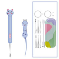 Bộ dụng cụ lấy ráy tai 6 đầu ráy có đèn led, kèm nhíp và 2 kính lúp hình mèo cười loại cao cấp