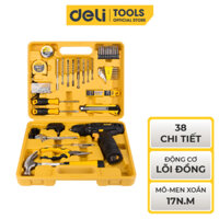 Bộ Dụng Cụ Máy Khoan Bắt Vít Deli Cao Cấp 38 Chi Tiết Tiện Dụng Động Cơ Lõi Đồng Dùng Cho Gia Đình, Thi Công DL1038L