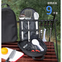 Bộ dụng cụ nấu ăn dã ngoại 9 dụng cụ,Bao gồm túi đựng