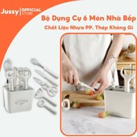 Bộ Dụng Cụ Nhà Bếp 6 Món Jussy Official Bộ Dao Kéo Làm Bếp Đa Năng Bằng Thép Không Gỉ Sắc Bén Kèm Khay Đựng Sang Trọng