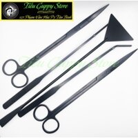 Bộ Dụng Cụ Nhíp Kéo Thủy Sinh Hợp Kim Màu Đen - Nhíp Cong - Kéo Cong - Cây San Nền