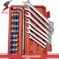 Bộ dụng cụ sửa chữa 17 chi tiết gồm bộ tuýp cần cong chữ L 10 chi tiết 8-24mm + 7 cờ lê 8,10,12,13,14,17, và 19mm