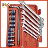 Bộ dụng cụ sửa chữa 17 chi tiết gồm bộ tuýp cần cong chữ L 10 chi tiết 8-24mm + 7 cờ lê 8,10,12,13,14,17, và 19mm