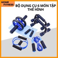 Bộ Dụng Cụ Tập Gym Tại Nhà, 6 Món, Bộ Tập Hít Đất, Con Lăn Cơ Bụng, Dây Nhảy, Kìm Bóp Cơ Tay, Dụng Cụ Tập Gym Tại Nhà