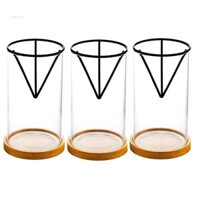 Bộ dụng cụ trồng cây bơ 3 gói, Bình hạt bơ thủy tinh có giá đỡ tam giác và đế tre, Chậu cây nảy mầm