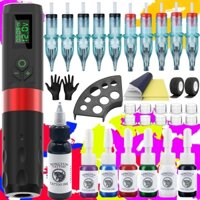 Bộ dụng cụ xăm không dây / dây hoàn chỉnh Bộ dụng cụ xăm súng Máy bút Bộ nguồn 1300mAh với kim xăm cho người mới bắt đầu