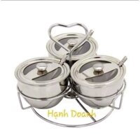 Bộ đựng gia vị 3 hộp có nắp.Inox 304, hai lớp