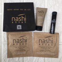Bộ dùng thử Nashi Argan Try Me Kit ( Gội 15ml + Xả 15ml + Hấp 20ml + Tinh dầu 5ml) - New 2023