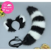 Bộ đuôi cáo cosplay kèm cài tóc tai cáo, phụ kiện hóa trang, biểu diễn, chụp ảnh kèm đai điều chỉnh